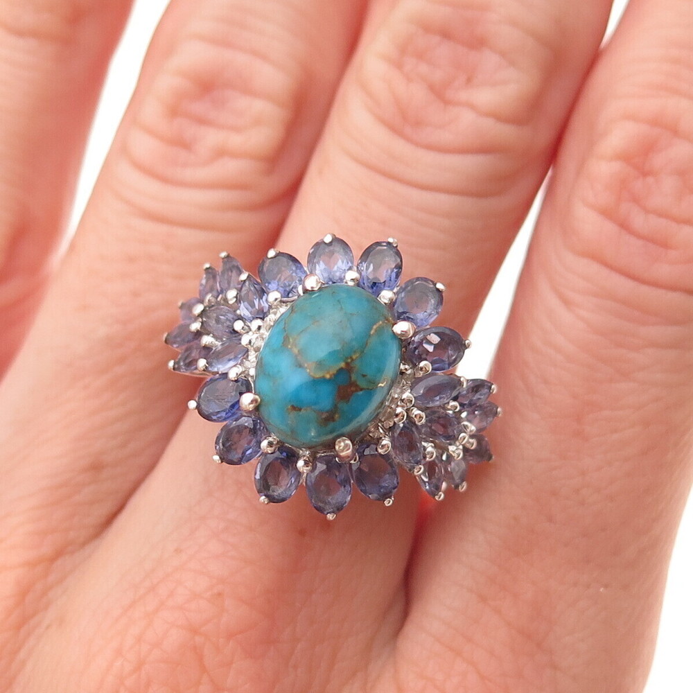 Chuck Clemency 925 Sterling Silver Real Turquoise & Iolite Ring Size 6